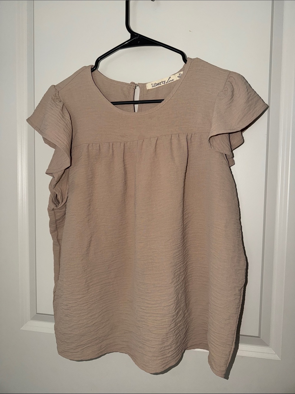 Liberty Love Taupe Ruffle Sleeve Blouse